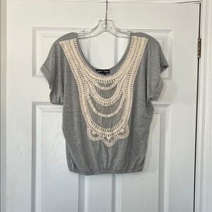 Living Doll Gray Top with Cream Detailing